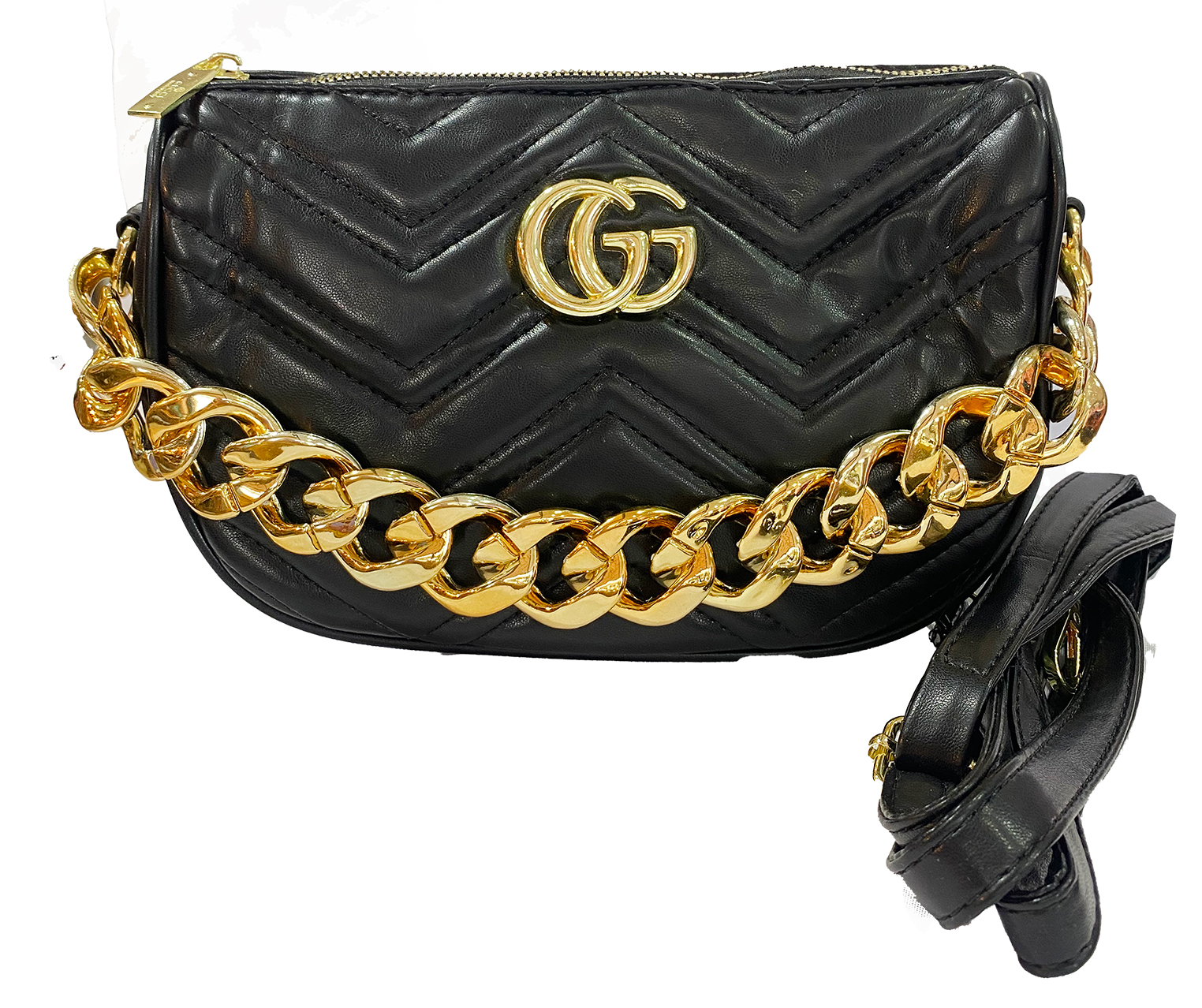 Cartera gucci negra cadenada dorada