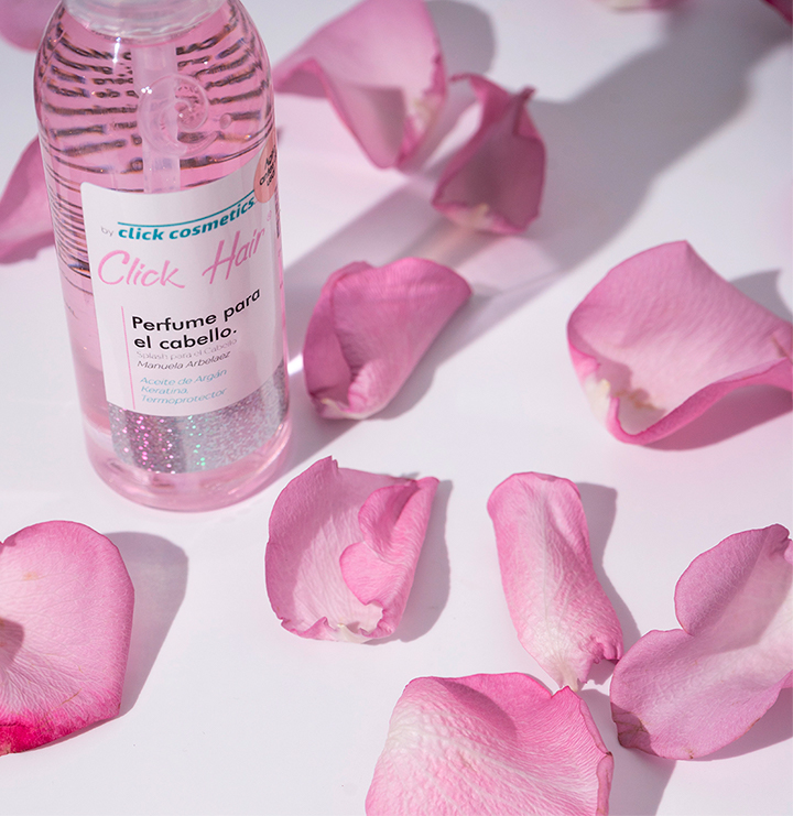 Perfume capilar Click Hair de 120ml con aceite de argan keratina y termoprotector