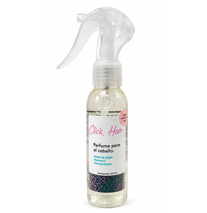 Perfume capilar Click Hair de 120ml con aceite de argan keratina y termoprotector